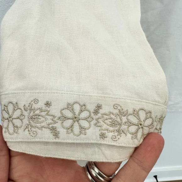 WilliSmith 100% Linen White Embroidered Tunic Top/Swimsuit coverup Size M - Picture 5 of 12